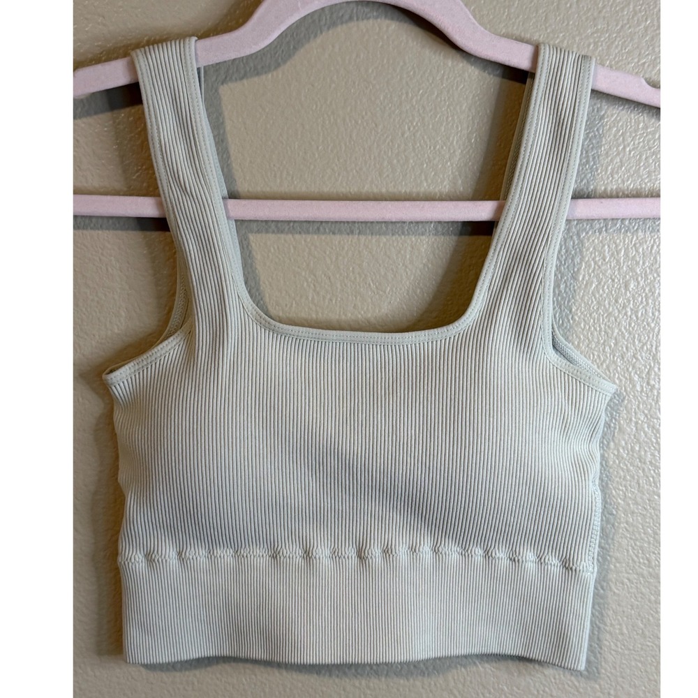 Zenana Women's Ribbed Padded Brami Crop Top Square Neck Sand Beige L/XL